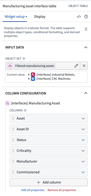Manufacturing Asset의 공통 속성으로 두 구현 유형을 표시하는 표