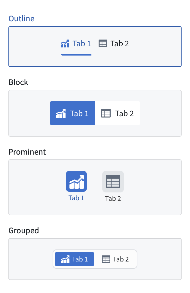 Outline, Block, Prominent와 Grouped 디자인