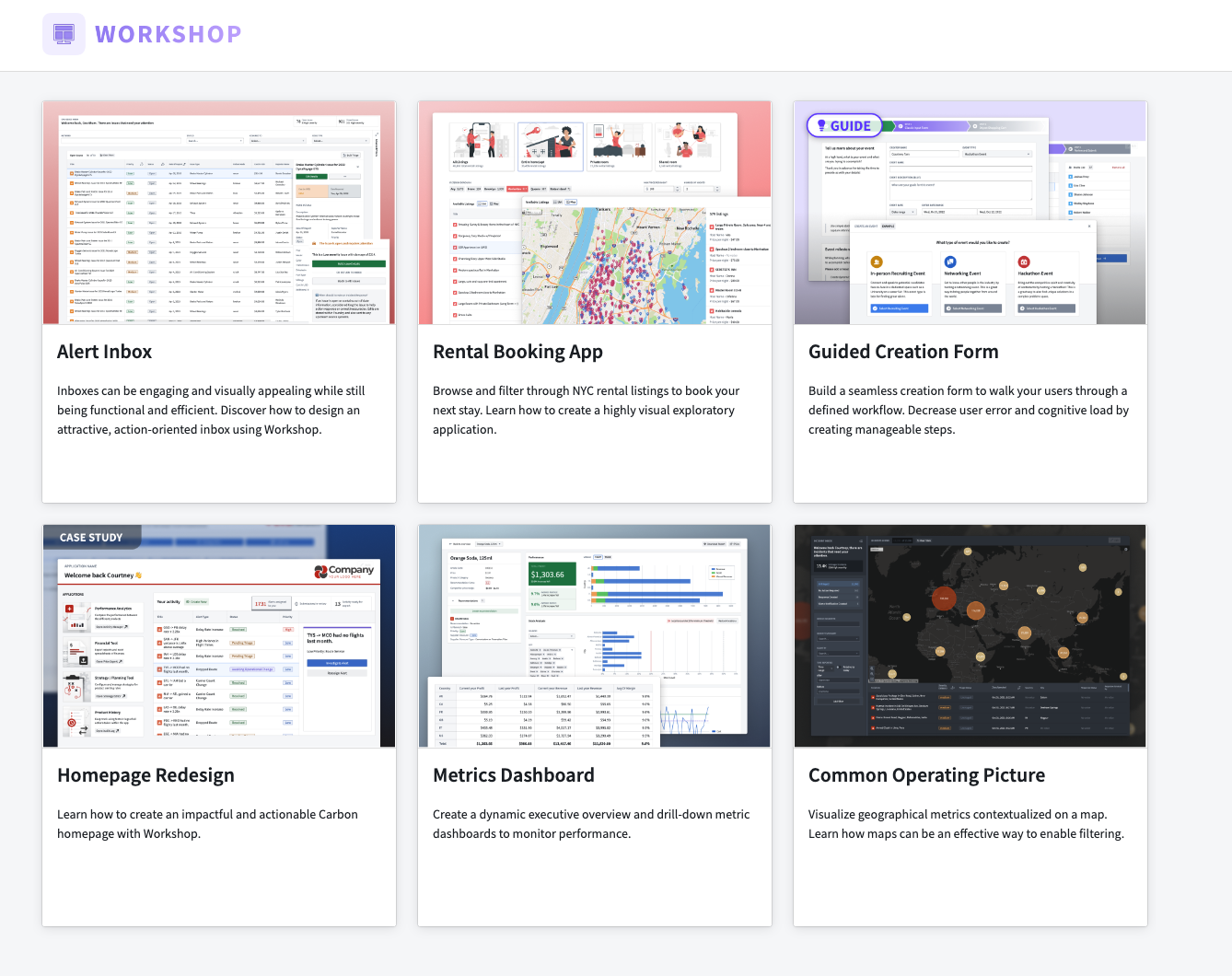 Workshop Design Hub의 가상 예제 앱 모음